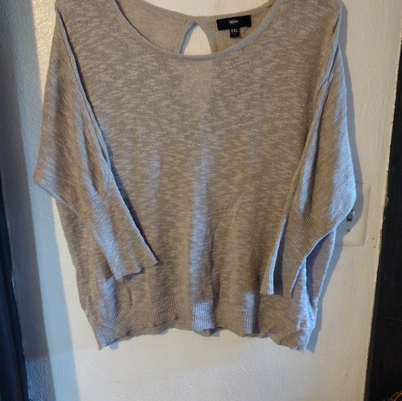 Gray sparkly crop shirt. Sleeves are a little shorter. - Picture 2 of 7